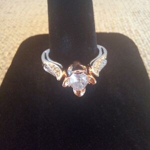 Two-Tone Flower Rose Cubic Zirconia Ring